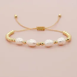 Link Bracelets Ins Niche Design Korean Light Luxury Style Imported Colour Retaining Copper Bead Bracelet Baroque Freshwater Pearl Women's