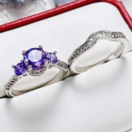 Cluster Rings CAOSHI Charming 2pcs/set Wedding For Women Exquisite Female Engagement Bands Accessories Purple Zirconia Timeless Jewelry