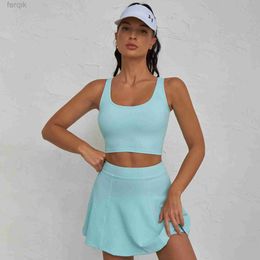 Skirts Skorts Anti-Glare Sports Skirt Tennis Set Cropped Top Suit Sports Culottes Skorts Sports Dress Set Gym Bra Skort Sets Outfits d240508