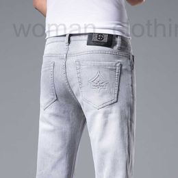 Men's Jeans Designer jeans for mens spring/summer new light Grey slim fit high-end casual pants for men 0EE2