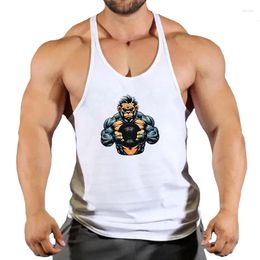 Men's Tank Tops Mens Bodybuilding Cotton Gym Fitness Workout Sleeveless Shirt Clothes Casual Print Stringer Singlet Male Summer Vest