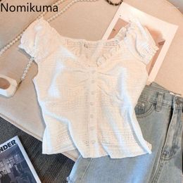 Women's Tanks Crop Tops Women Clothing Korean Camis Short Sleeveless V-neck Single Breasted Tunic Vest Lace White Summer Fashion Y2k