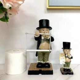 Miniatures Creative Toilet Paper Holder Spoof Paper Holder Statue Cute Funny Decorative Resin Butler Shape Tissue Stand Rack Toilet Decor