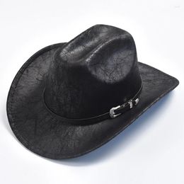 Berets Faux Leather Western Cowboy Hat For Men Vintage Gentleman Panama Cowgirl Sombrero Hombre