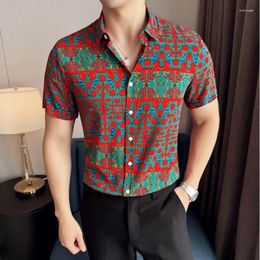 Men's Casual Shirts 2024 Summer Art Printed Shirt Short Sleeve Slim Fit Handsome Versatile Streetwear Tuxedo Blouse Men Clothing
