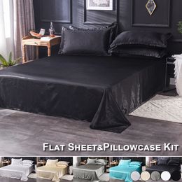 Satin Bedsheet Mattress Cover Faux Silk Flat Sheet Pillowcase Sets Bedspread Bedding Full Queen King Size for Bedroom Home Decor 240426