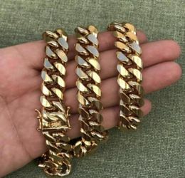 Men039s Miami Cuban Link Chain 18K Gold Plated Stainless Steel 12mm Chain 3003903916449161440768