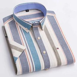 EWJ5 Men's Dress Shirts S-7XL Mens Summer Short Sled Shirt Oxford Cotton Plaid Stripe Solid Color Comfortable Breathable Business Leisure Tourism d240507
