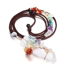 Pendant Necklaces Jo 7 Chakra Gemstone Healing Crystals Tree Of Life Necklace Wire Wrapped Natural Clear Quartz Crystal Stone 2730390