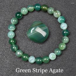 Strand Natural Green Stripes Agates Beads Bracelet Women Men Polish Round Carnelian Genuine Stone Healing Jewellery