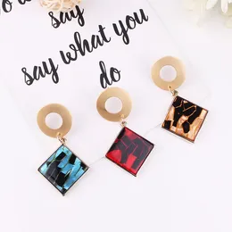 Dangle Earrings Lubov Colourful Square Resin Stone Pendant Drop Gold Colour Metal Circle Fashion Women Party Jewellery 2024