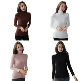 long sleeved cropped tshort Womens Sleep Lounge Autumn Winter thickening High collar Undershirt Sweet Pure Color Modern style Scoop Neck Plus size Spandex Fall M 3XL