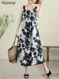 Casual Dresses Oversized Summer Sleeveless Slip Floral Print Dress Women Loose Ruffle Pleated Fashion Ladies A-Line Woman