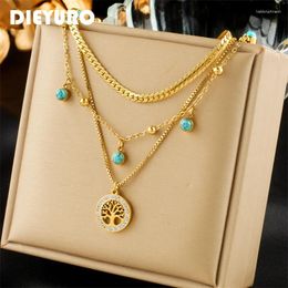 Pendant Necklaces DIEYURO 316L Stainless Steel Round Tree Necklace For Women Girl Trend 3in1 Clavicle Chains Waterproof Jewellery Gift