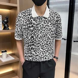 Men's Polos Summer Leopard Pattern Mens Polo Shirt Short sleeved Lapel Casual T-shirt Social Nightclub Street Clothing 2024 Q240508