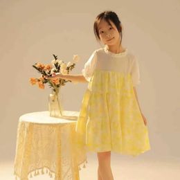 Girl's Dresses 2018 Summer Dress Sweet Thin Short sleeved Princess Dress Yellow Flower Dress Flower Girl Dress Sweet and Gentle Design DressL2405