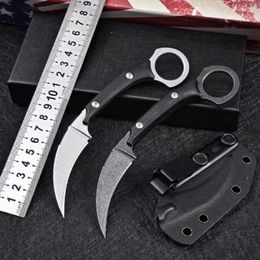 1Pcs Top Quality Fixed Blade Karambit LNIFE D2 White Black Stone Wash Blades Full Tang G-10 Handle Claw Knives With Kydex 295R
