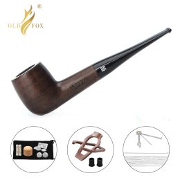 Accessories Old Fox Black Sandalwood Tobacco Pipe Set Accessories 9MM Philtre Solid Wood Dry Ebony Smoking Pipe Gold Ring With 10 Tools Kits