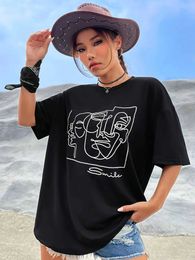 Women's T-Shirt Summer Fashion Cotton T Women Funny Simple Line Printed Cotton T-Shirts Unisex Short slve Comfortable Personality Loose Tops Y240506