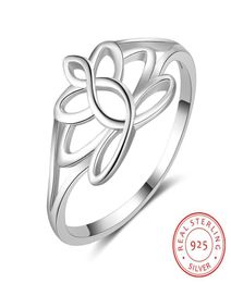 Summer Style S925 Sterling Silver Ring For Women Girl Sizes 68 simple Lotus Ring Fashion Jewelry Wedding Rings Gift High polishin5736706