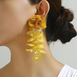 Dangle Earrings Korean Fashion Imitation Pearl Flower Tassel For Women Original Design Luxury Elegant Long Pendant Party Prom Jewelry