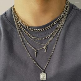 Chains Love Multilayer Fashion Alloy Silvery Chunky Necklace Set Men's Hip Hop Metal Woman