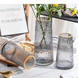 Vases Simplicity Gilded Glass Vase Hydroponics Flower Pots Decorative Arrangement Modern Home Decor Artificial Flowers