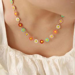 Chains Colorful Daisy Necklace Short Choker Pendant Sweet Lovely Clavicular Chain For Girls Party Fashion Jewelry Accessories