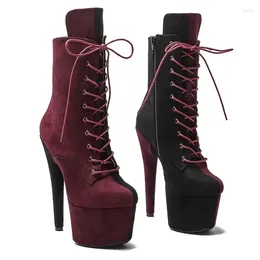 Dance Shoes Auman Ale 17CM/7inches Suede Upper Sexy Exotic High Heel Platform Party Women Round Toe Ankle Boots Pole 177