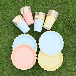 Disposable Dinnerware tableware cardboard lace cup hot stamping wedding happy birthday party supplies baby shower Q240507