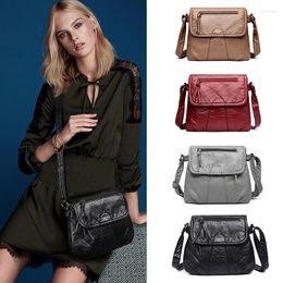 Shoulder Bags Black Red Grey Khaki Small Women Messenger Bag Soft Washed PU Leather Crossbody Female Handbag Purses Chain