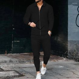 Mens Tracksuits 2023 Waffle Long Sleeve Spliced Collar Fashion Casual Sports Set Drop Delivery Apparel Clothing Dhi93