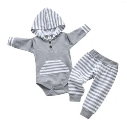 Clothing Sets Toddler Baby Boy Casual 2pcs Clothes Set Thin Cotton Long Sleeve Hooded Romper Bodysuit Top And Pants Born Boys Outfit