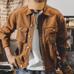 Men's Jackets Solid Cotton Jacket Autumn And Winter Outerwear Coats Retro Vintage Loose Fit Khaki Single-breasted Casual Windbreaker