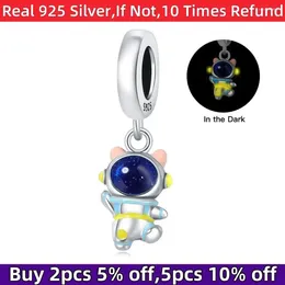 Loose Gemstones Style Real Sterling Silver 925 Luminous Space Astronaut Charms Fit Original Bracelets Beads Women Jewellery Gifts