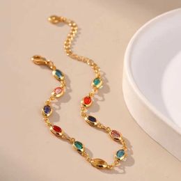 Chain Exotic Coloured Acrylic Oval Beaded Bracelet 18K Gold Plated Chain Tourism Seaside Commemorative Bracelet Party Jewellery J240508