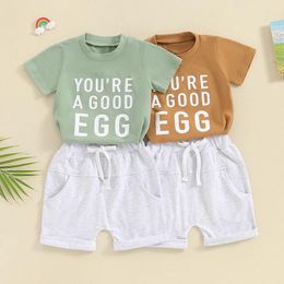 Clothing Sets 2024-12-28 Lioraitiin 0-3Y Toddler Baby Boy Easter Outfit Short Sleeve Letters Print T-shirt With Elastic Waist Shorts