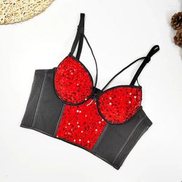 Women's Tanks 2024 Sexy Vest Corset Women Colour Block Sequined Short Tops Party Night Club Bustier Push-up Bra Crop Top Plus Size 43952