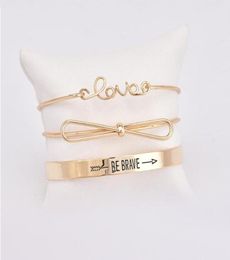 Cuff 2021 Wedding Accessories 3 Pcsset Retro Bracelets Gold Silver Hollow Bowknot Letters Arrow Adjustable Bracelet Women039s 4929489