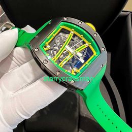 RM Luxury Watches Mechanical Watch Mills Mens Manual Mechanical 5023x427mm Mens Watch Rm6101 Black Ceramic Grade 5 Titanium Spline Screw Yellow Green Tr stNN