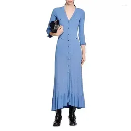 Casual Dresses French Knit Dress V-neck Fishtail Ladies Long High Quality Fashionable And Elegant 2024 Summer Y2K