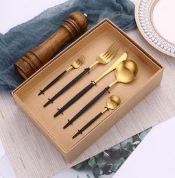 Flatware Sets 30Pcs Black Gold Kitchen Utensils Stainless Steel Cutlery Set Wedding Tableware Dinner Service Fork Knife Spoon Drop3580783