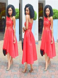 African Cocktail Dresses One Shoulder Homecoming Dresses With Applique Zipper Back Prom Formal Party Gowns High Low Prom Dress2114039