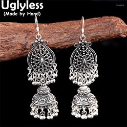 Dangle Earrings Uglyless Vintage Ethnic Thai Silver Balls Clinking For Women 925 Exotic Dress Hollow Brincos E1899