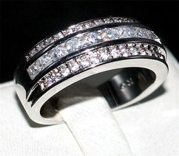 Luxury Princesscut White Topaz Gemstone Rings Fashion 10KT White Gold filled Wedding Band Jewelry for Men Women Size 891011122947773
