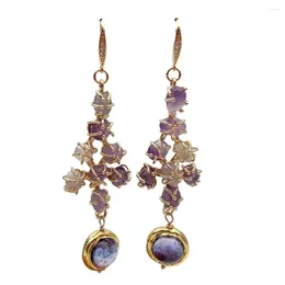 Dangle Earrings Y.YING Natural Amethyst Gold Plated Hook Purple Murano Glass For Women