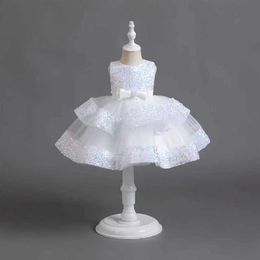 Girl's Dresses Baby Girl Princess Elegant Dress Childrens Wedding Birthday Dress Frog Bow Ball Dress Party Dress Tutu Vesidos Childrens ClothingL240508