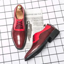 Dress Shoes Luxury Men's Leather Pointed Flat Banquet Business Formal Occasions Casual Red