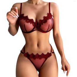 Bras Sets 2024 Christmas Wine Women Lingerie Set Transparent Mesh Steel Ring Bra And Thong Erotic Sexy Underwear Nightwear