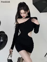Casual Dresses Inclined Shoulder Women Korean Style Hollow Out Pearl Spring Long Sleeve Sexy Buttocks Wrapped Mini Advanced